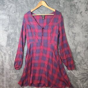Hot Topic Midnight Hour Burgundy plaid Baby doll dress w/ Pockets XL Tie Front